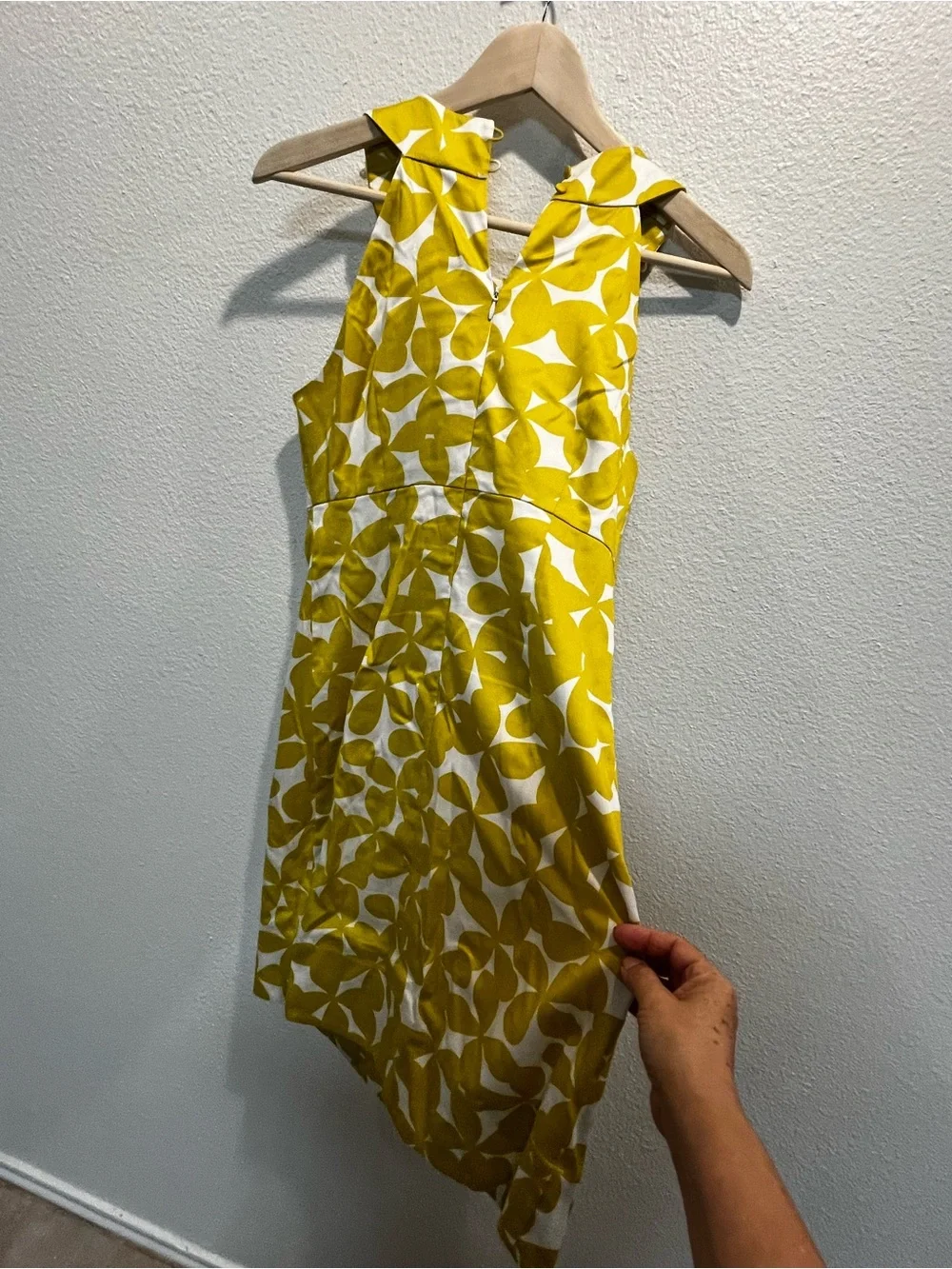 INC International Concepts Yellow and White Printed‎ Dress with Beaded Collar